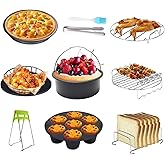 Air Fryer Accessories Set Fit for Gowise Gourmia Cozyna Ninja,Fit All 3.5qt-4.5qt Air Fryer,Kits with Skewers Silicone Mat,Pizza Pan,Cake Barrel,Non-Stick,Dishwasher Safe,Universal,7 Inch 10pcs,Black