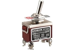 Baomain 1-Pack Toggle Switch RT1221, ON-Off DPST 4-Pin 15A/250V AC 20A/125V AC,12mm mounting Hole,Screw Terminal,for Household Appliances,Electronic Industrial Equipment