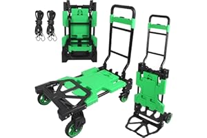 Lanstics Folding Hand Truck, Multi-Functional Collapsible Shopping Cart with Ropes, Green Storage Wagon Cart Folding Trolley 