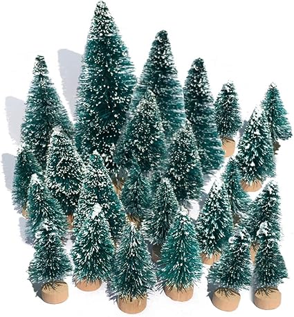 Amazon Com Mini Snow Globe Christmas Trees Tabletop Fake Bottle Brush Decor Craft Christmas Village Flocked Pine Trees Assorted Size Party Decoration Diy Accessories Up To 4 7 8 24pcs Blue Garden