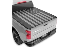 MotorBox Soft Roll-Up Truck Tonneau Cover for Chevy Silverado 1500 / GMC Sierra 1500 (2007-2018) with 5.8 ft Bed Length, All-Weather Retractable Truck Bed Cover with Black Flag Graphic, Aluminum