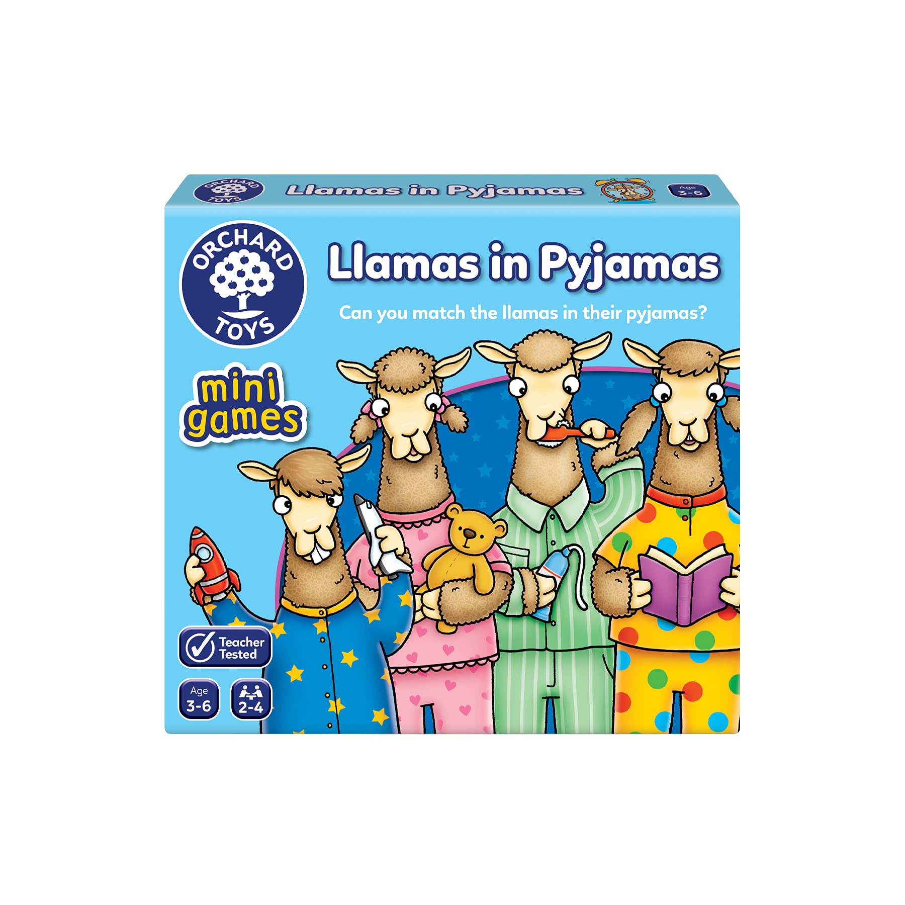 Orchard Toys Llamas in Pyjamas, Mini Game, Small and Compact, Ideal for Holiday and Travel, Educational Toy, Perfect For Toddlers, Kids Age 3-6