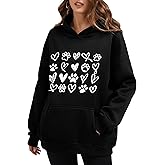 XIWUKOD Dog Paw Print Hoodies Womens Oversized Graphic Sweatshirts Love Heart Long Sleeve Tops with Pocket