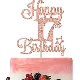 Happy 17th Birthday Cake Topper, Cheers to 17 Years, Hello 17, 17th Birthday Anniversary Party Decorations Rose Gold Glitter