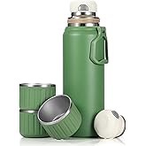 MUCR 750ml/27 OZ Coffee Thermo with 3 cups, Insulated Water Bottle, Stainless Steel Vacuum Flask Set for Hot and Cold Drinks, Gifts Box