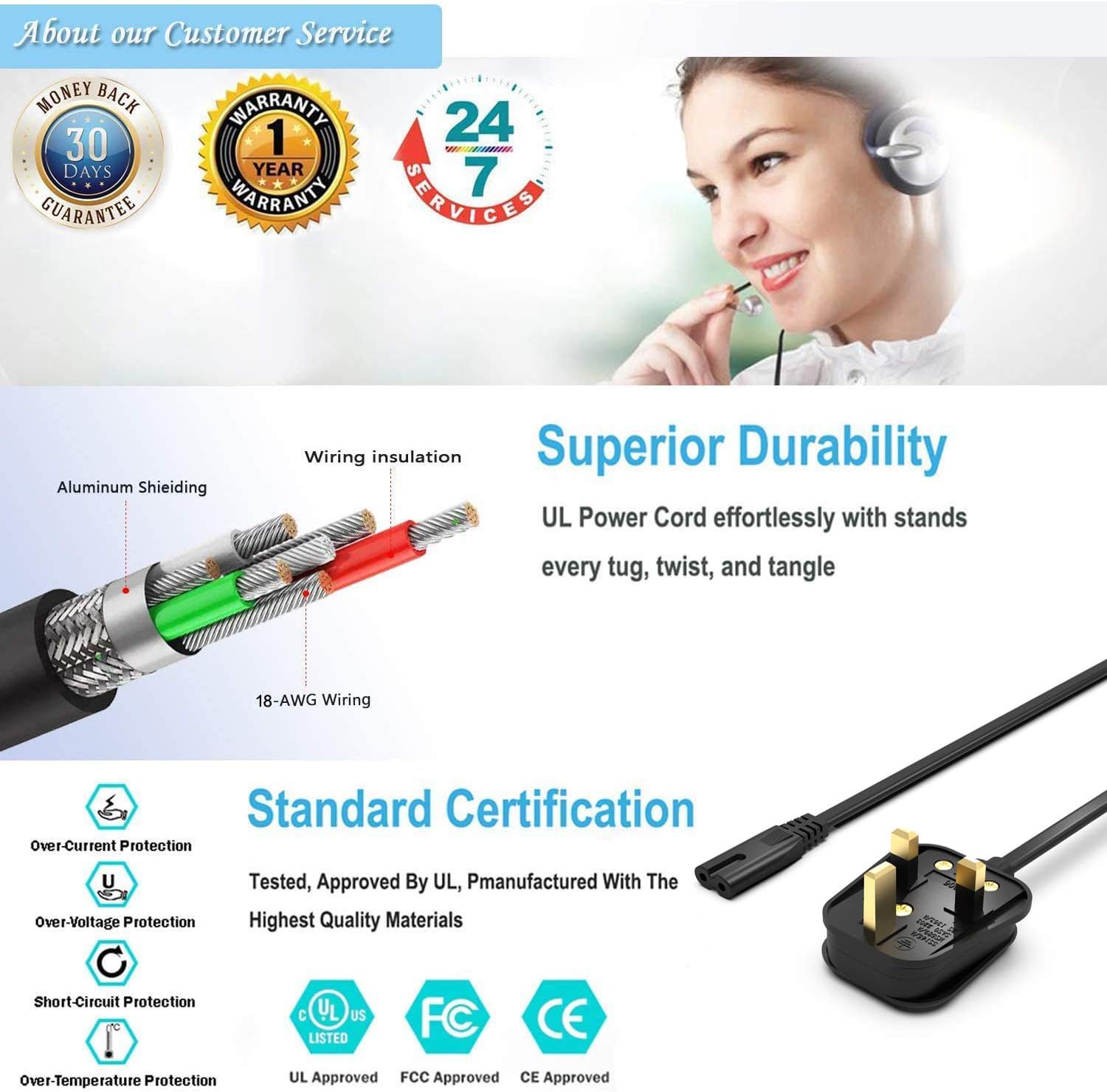Superer 1.2M Power Cable Fit for Sony PS5 PS4 PS3 Slim PlayStation 5 4 3, Xbox Series X/S, Xbox One X/S - Image 5