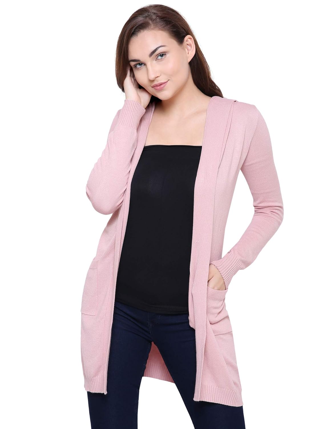 mansicollections pink hooded cardigan for women
