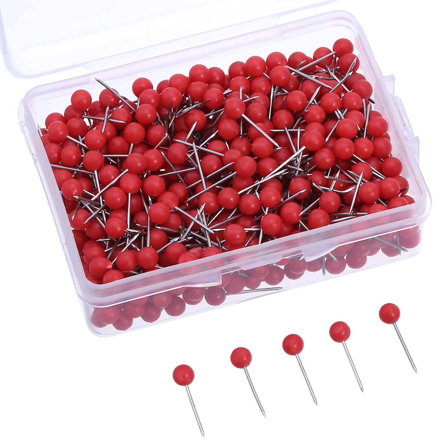 500 Pack Map Push Pins Map Tacks 1/8 Inch Small Size (Red)