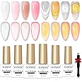 SUPWEE Moonlight Cat Eye Gel Nail Polish Set With Magnetic, 4 Colors Translucent Nude Pink White Jelly, Classic Silver Gold, Home DIY Manicure