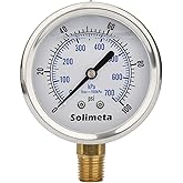 Solimeta 0-100psi Liquid Filled Pressure Gauge, 2.5" Bourdon Tube Pressure Gauge, Stainless Steel Case