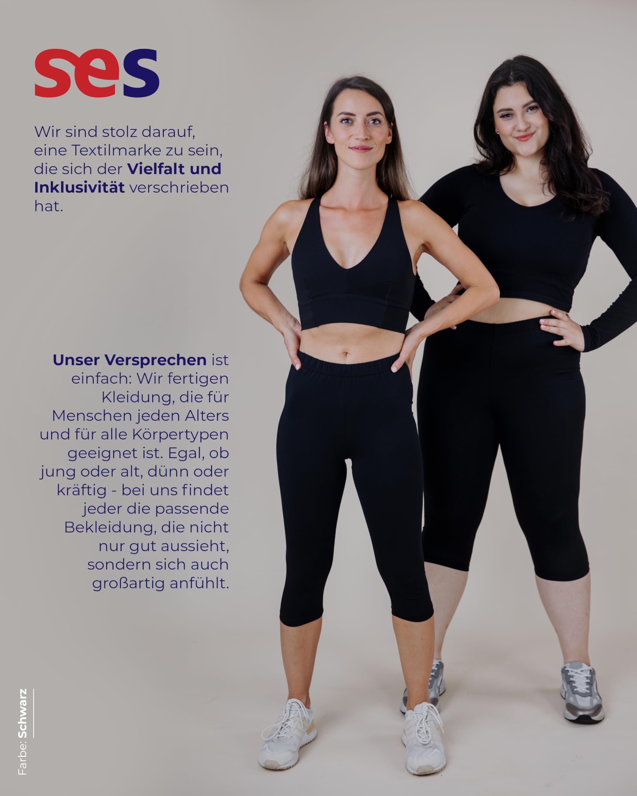 SES Capri Leggings Damen Schwarz (44/46) 2er Pack aus Baumwolle/blickdichte Damen Capri-Leggings/elastische Damen Leggins 3/4 lang Baumwolle/Damen Capri Leggings mit Perfekter Passform 7