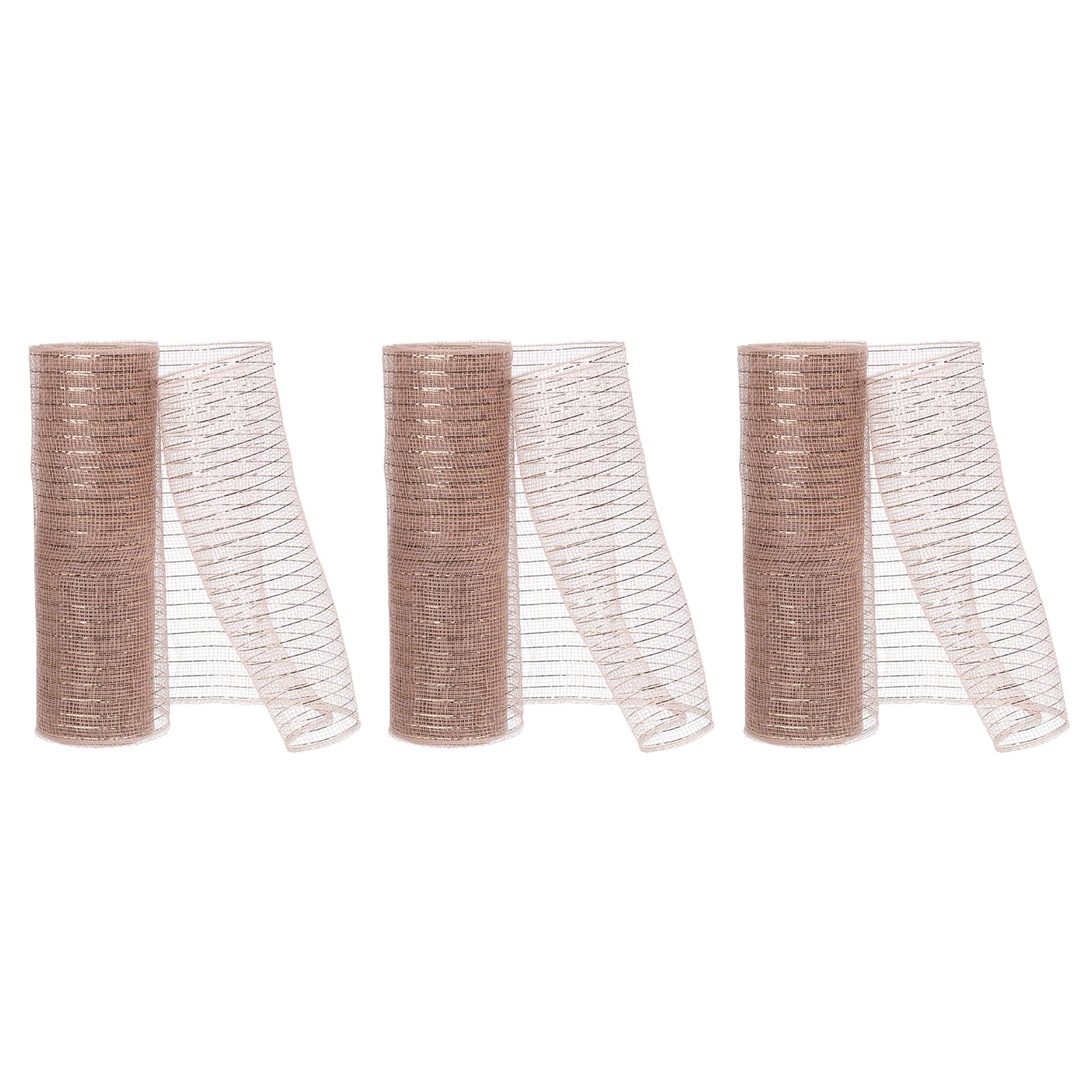 PATIKIL 3pcs Decorative Mesh, 10 Inch x 10 Yard Decorative Mesh Ribbon Roll Foil Metallic for Christmas Tree Wreaths Decoration,Brown
