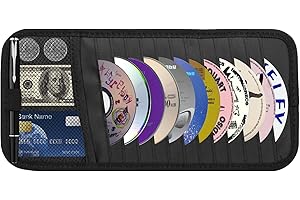 AZUMAVI Car CD & DVD Holder - Large Capacity CD Visor Case, Vehicle Visor Storage Organizer with 12 Disc Sleeves, 1 Mesh Pocket 1 Pen Holder and & Elastic Band (Black)