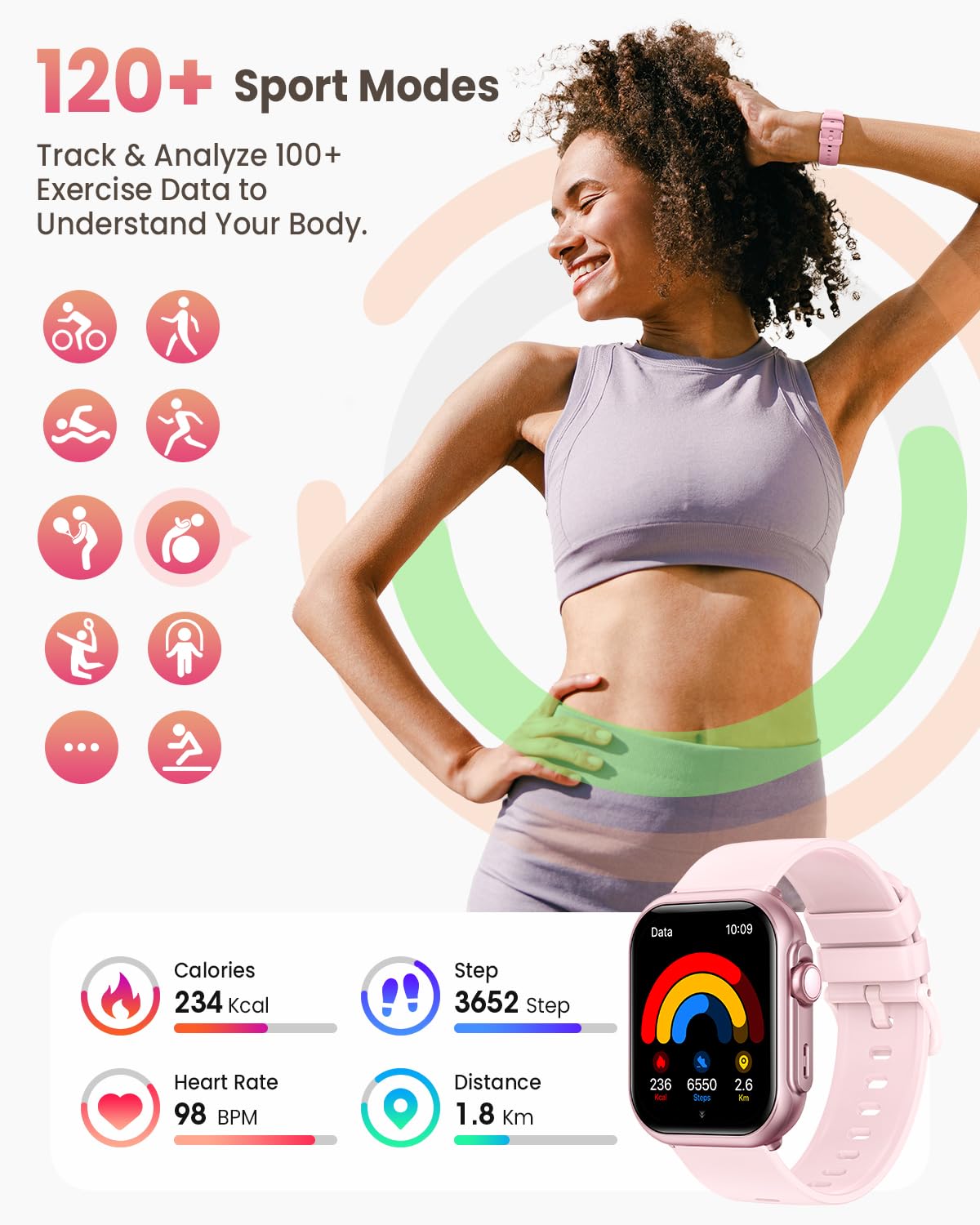 Smart Watch for Women Men Fitness: 1.85