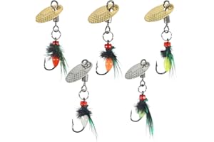 Ryidkcs 5-Pack Artificial Fly Fishing Lures with Spinner Blades, Ideal for Bass, Trout, Sunfish & Pike Fishing