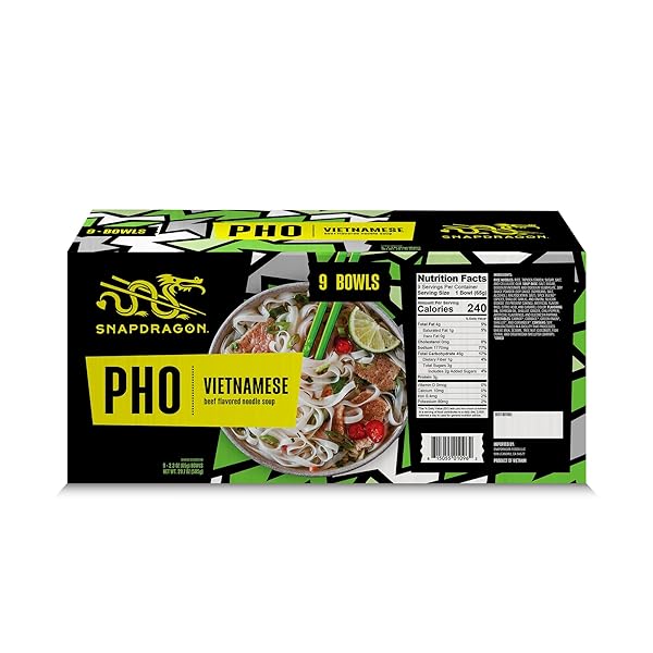 SNAPDRAGON PHO INSTANT NOODLE BOWLS | PHO FLAVOR BROTH WITH RICE NOODLES | NO ARTIFICIAL FLAVORS | NO MSG ADDED | 2.3 OZ (9 PACK)