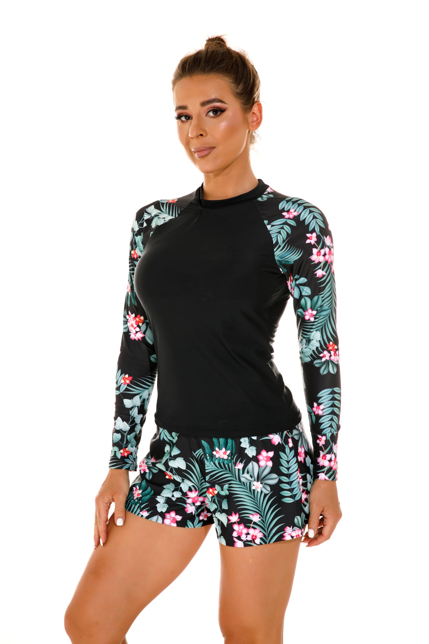 Photo 1 of Lopie Women Rash Guard Shirts Long Sleeve Swimsuit 2 Piece Bathing Suit Set with Bottom UPF 50 Surf Swimwear(XXL,Black gl235)