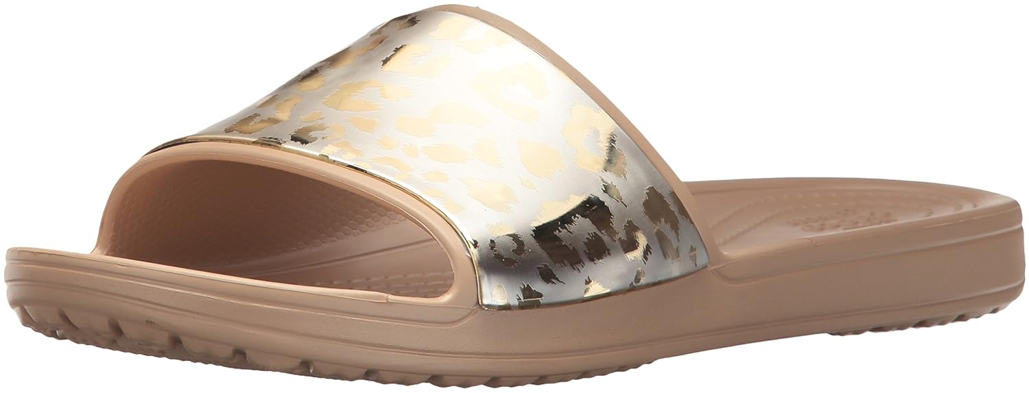 crocs women s sloane graphic metallic slide