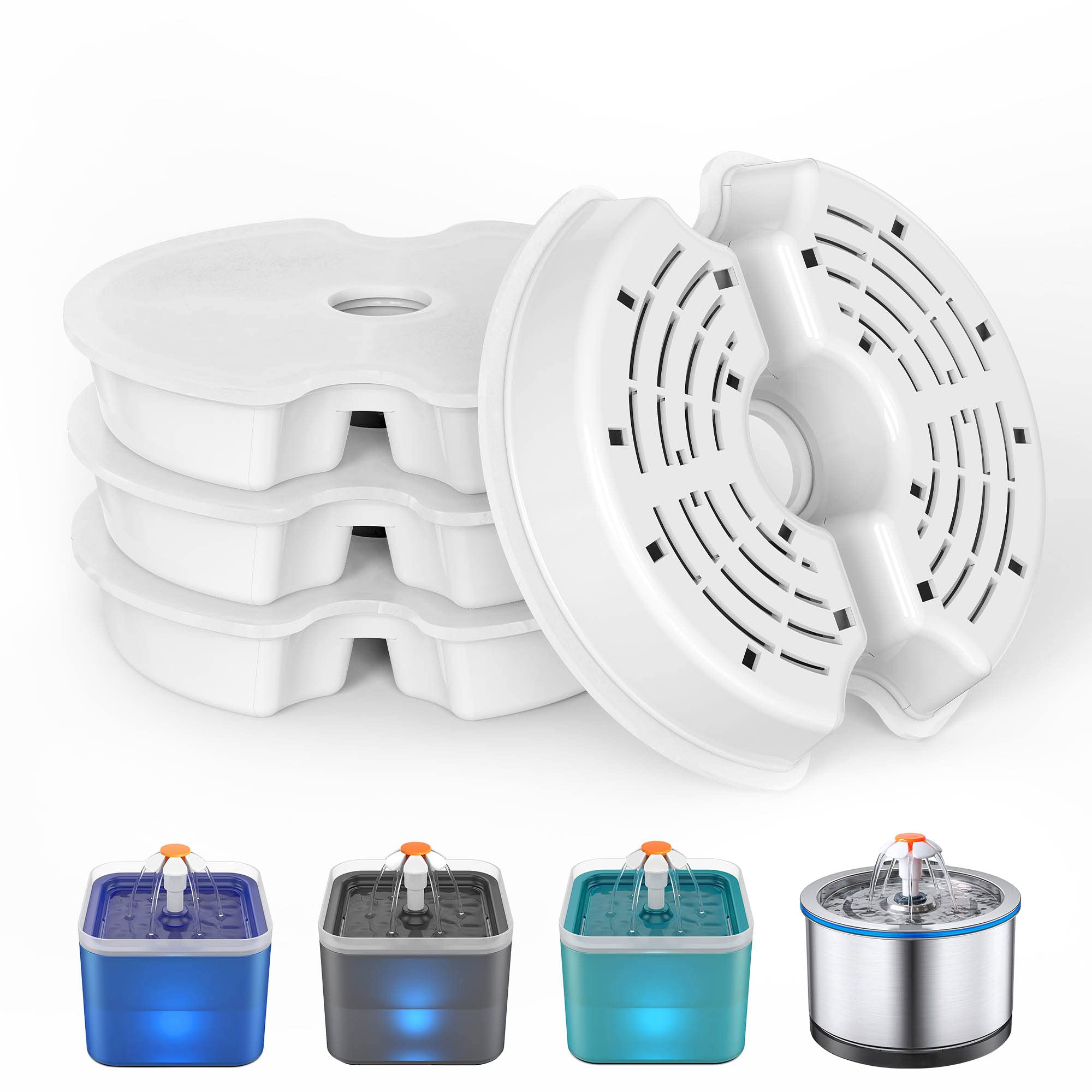 NICREW Sol Cat Water Fountain Filter Replacement Kit, Pet Drinking Fountain Filters, 4 Pcs, Replacement Filters for 2L Cat Water Dispenser