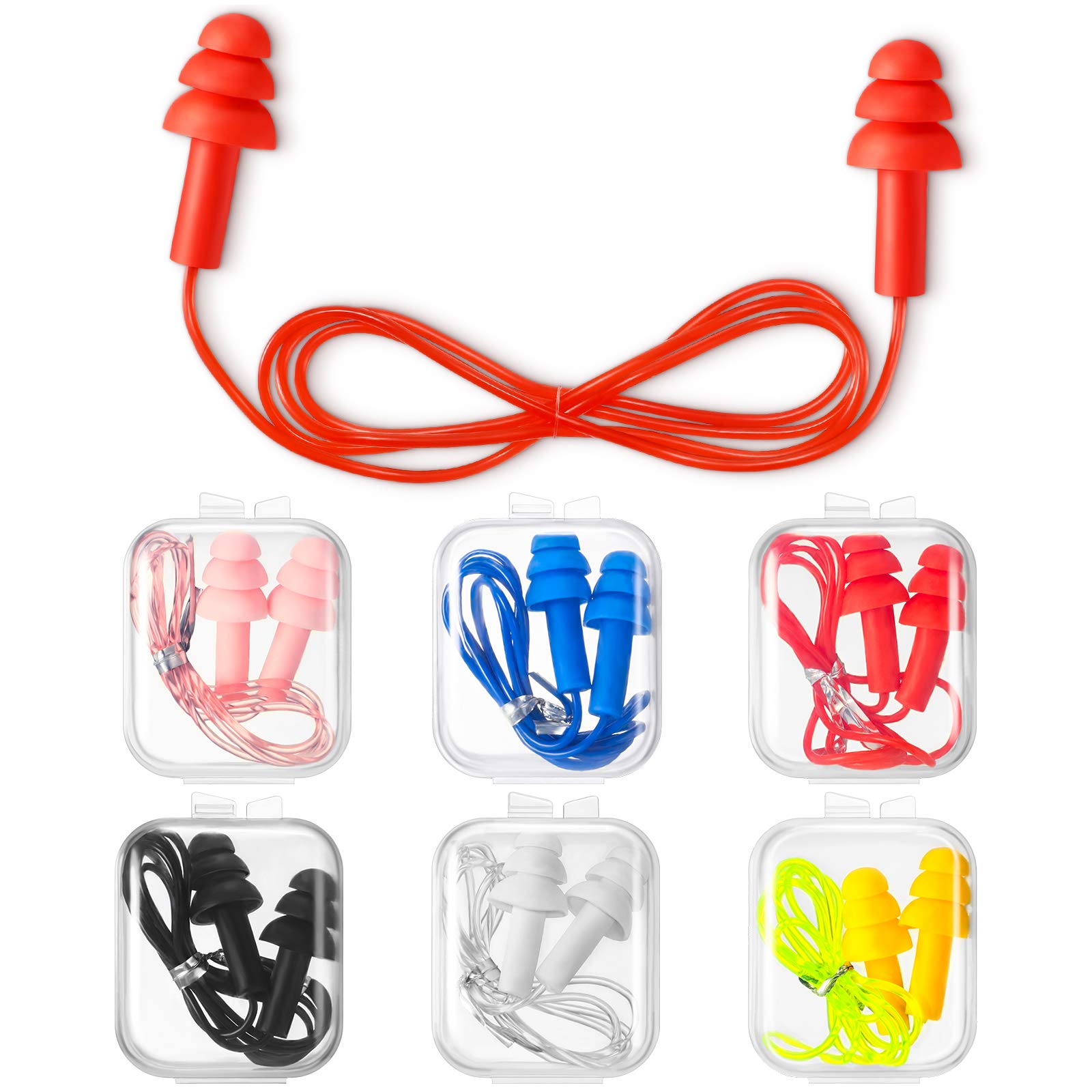 6 Pairs Corded Earplugs Silicone for Sleeping Waterproof EarPlugs with Cord Reusable for Noise Cancelling Snoring Swimming Shooting Study