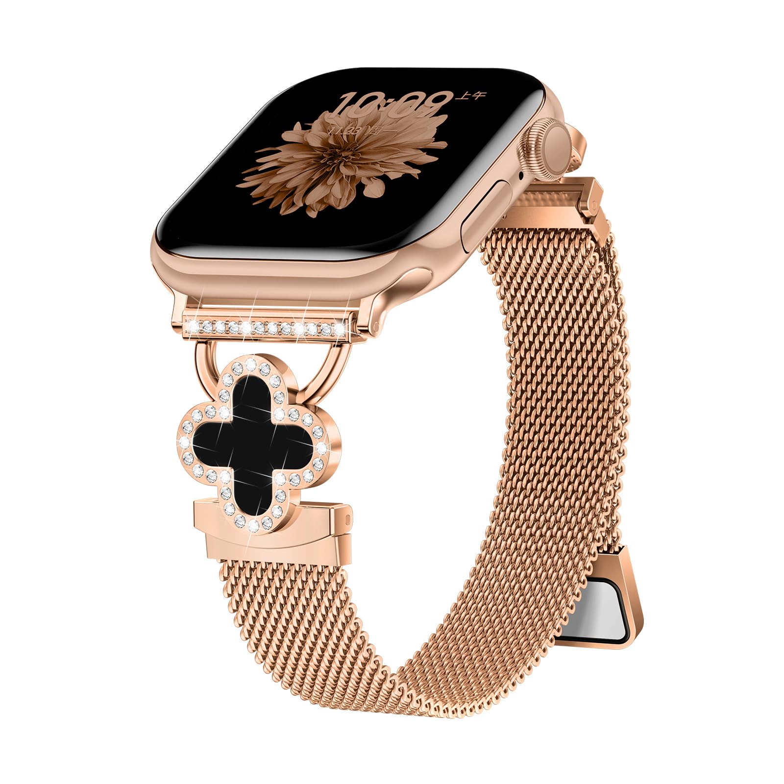 Slim Metal Band Compatible with Apple Watch Bands for Women 40mm 41mm 42mm 38mm 44mm 45mm 46mm,Thin Stainless Steel Mesh Magnetic Strap with Bling Charms for iWatch SE 3 Series 11/10/9/8/7/6/5/4/3/SE