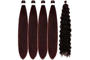 LETICIA Burgundy Braiding Hair Pre stretched Curly Deep Wave Boho Hair for Braiding Ez Braid Colored Hair Extensions Synthetic Braids