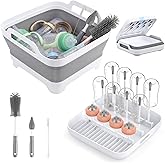 Yecuip Collapsible Wash Basin for Baby Bottles with Drying Rack – 2.4 Gallon Foldable Dish Tub with Handles, Portable RV Camp