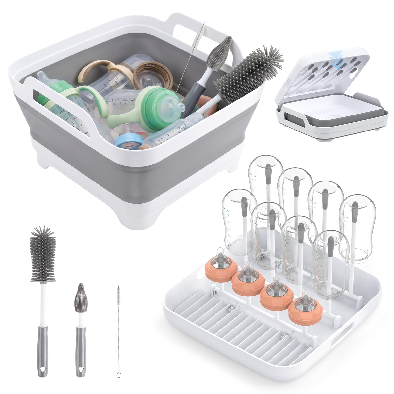 Photo 1 of Yecuip Collapsible Wash Basin for Baby Bottles with Drying Rack – 2.4 Gallon Foldable Dish Tub with Handles, Portable RV Camping Sink & Space-Saving Wash Bin with Lid for Kitchen, Travel & Outdoor