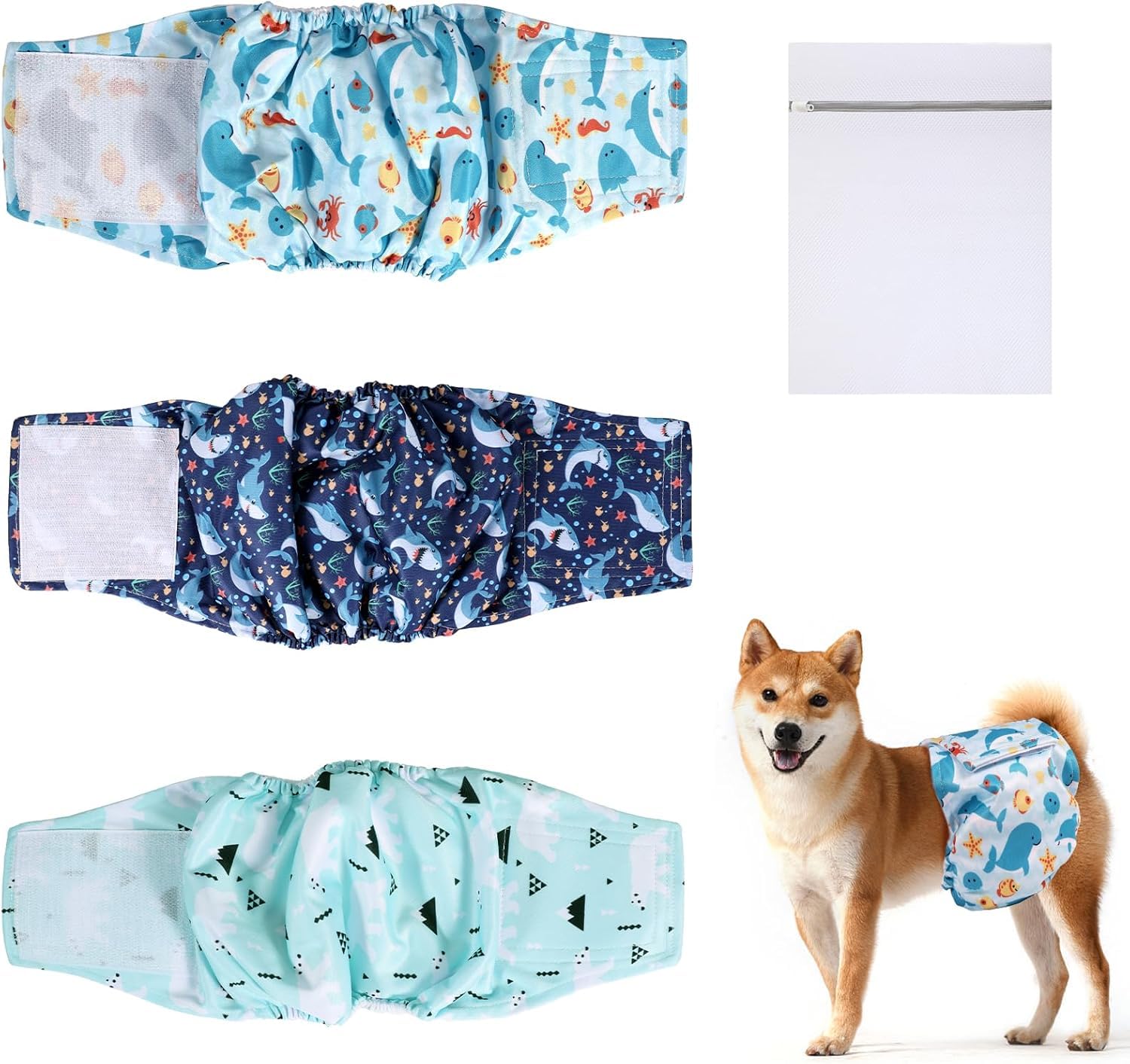 3 Packs Dog Nappies-Super Absorbent Washable/Reusable Diapers, Belly Bands for Male & Female Dogs, Season & Sanitary Pants for Small Medium Large Dogs(XL)