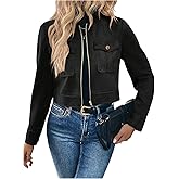 Verdusa Women's Zip Up Crop Spring Jackets Faux Suede Long Sleeve Motorcycle Cargo Jacket with Pockets