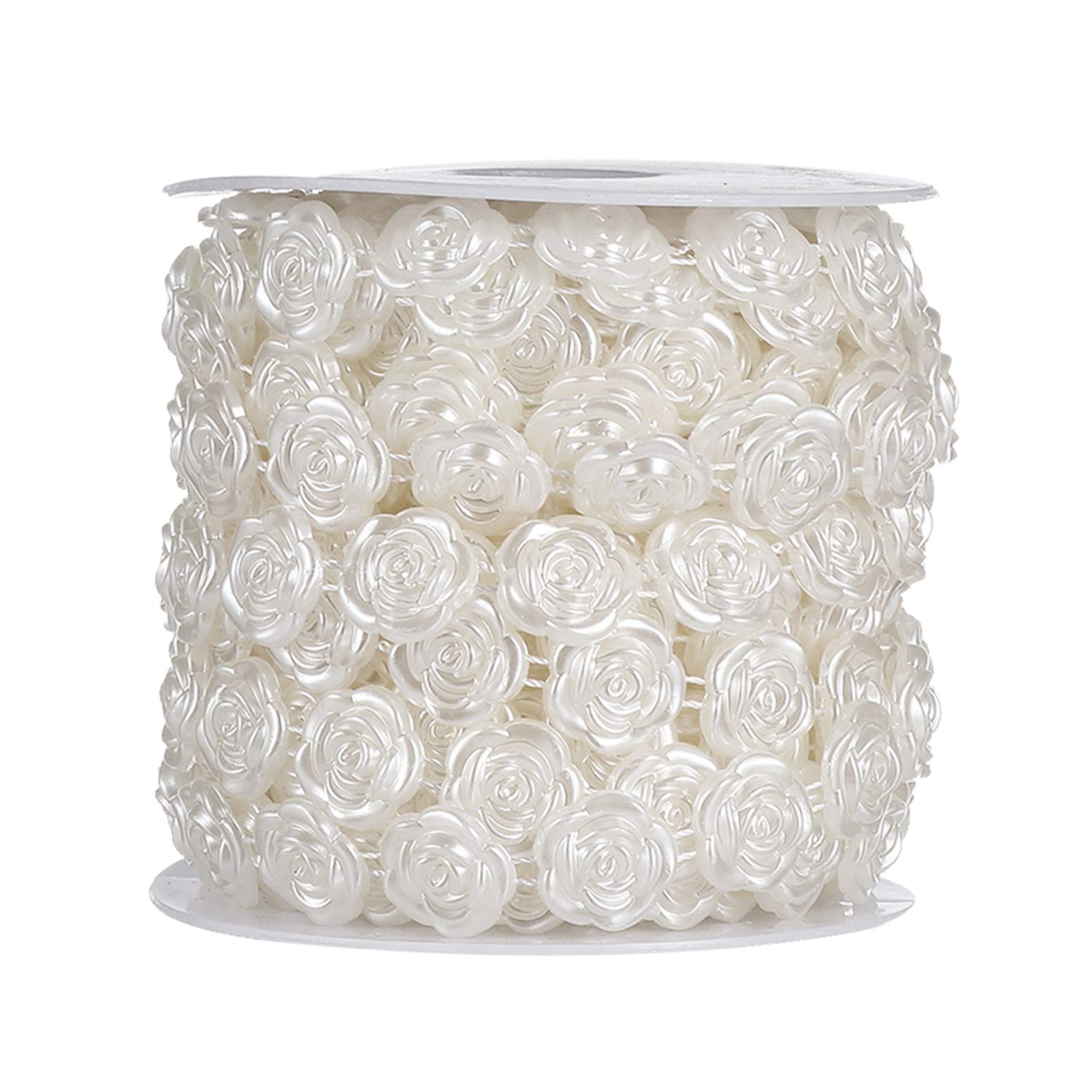 Milisten Flower Beaded String Chain Trims Plastic Imitation Pearl Garland Strand Sew on Trims Embellishment for Wedding Party Sewing Trims Cake Decoration White