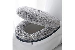 HICYOO Toilet Seat Warmer Cover & Toilet Lid Cover Grey Toilet Seat Covers for Bathroom with Zipper Handle Plush Thicker Washable