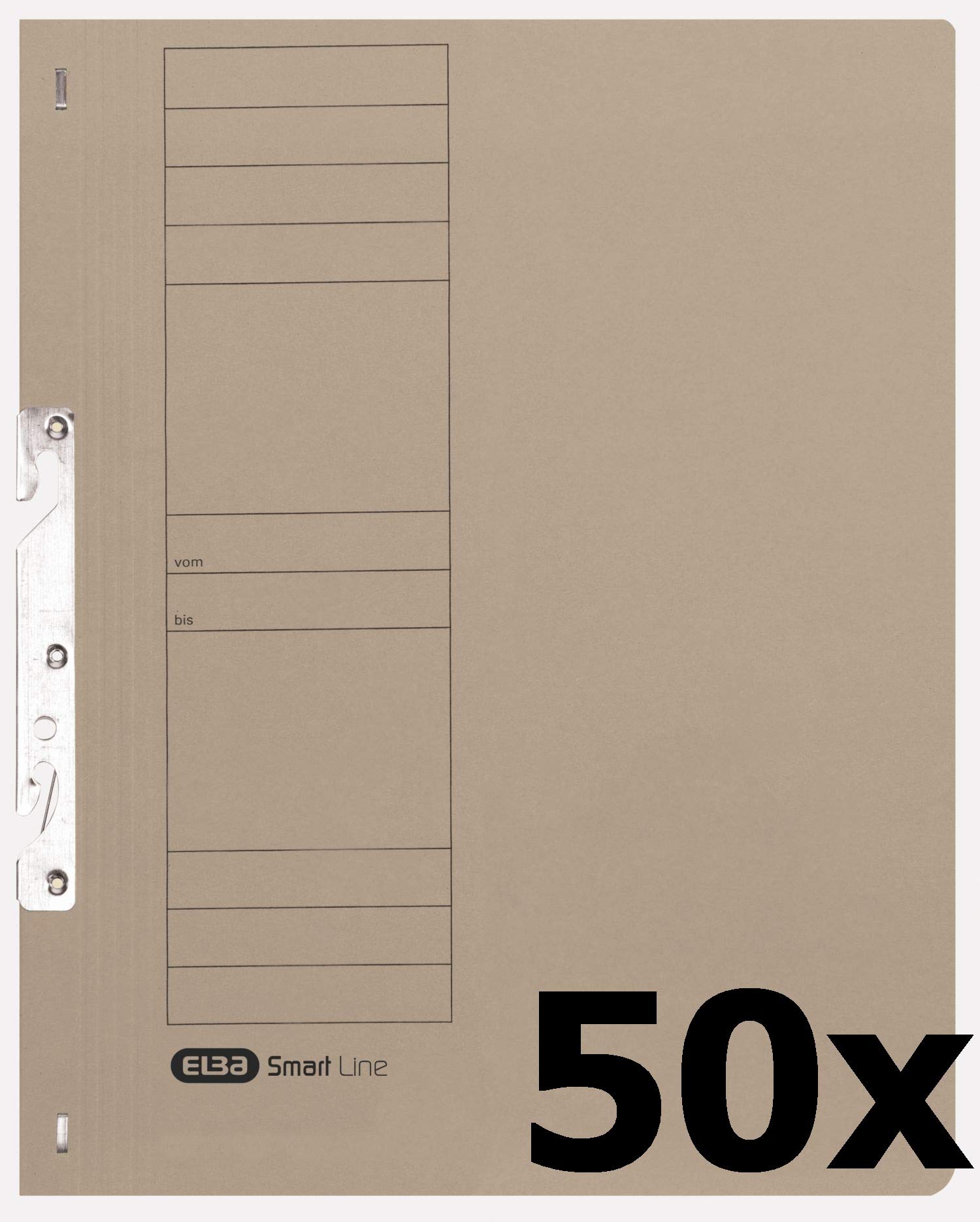 ELBA Smart Line 100551887 Hook-in Folders Full Cover Pack of 50 with Commercial Binding Made from 250 g/m² Cardboard Grey