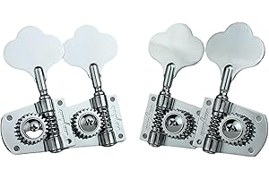 Guyker Bass Machine Head (2R + 2L) - 1:21 Ratio Gear Open Frame Tuners Tuning Key Pegs Replacement for Electric Jazz Guitar Bass or Precision Instruments, Chrome