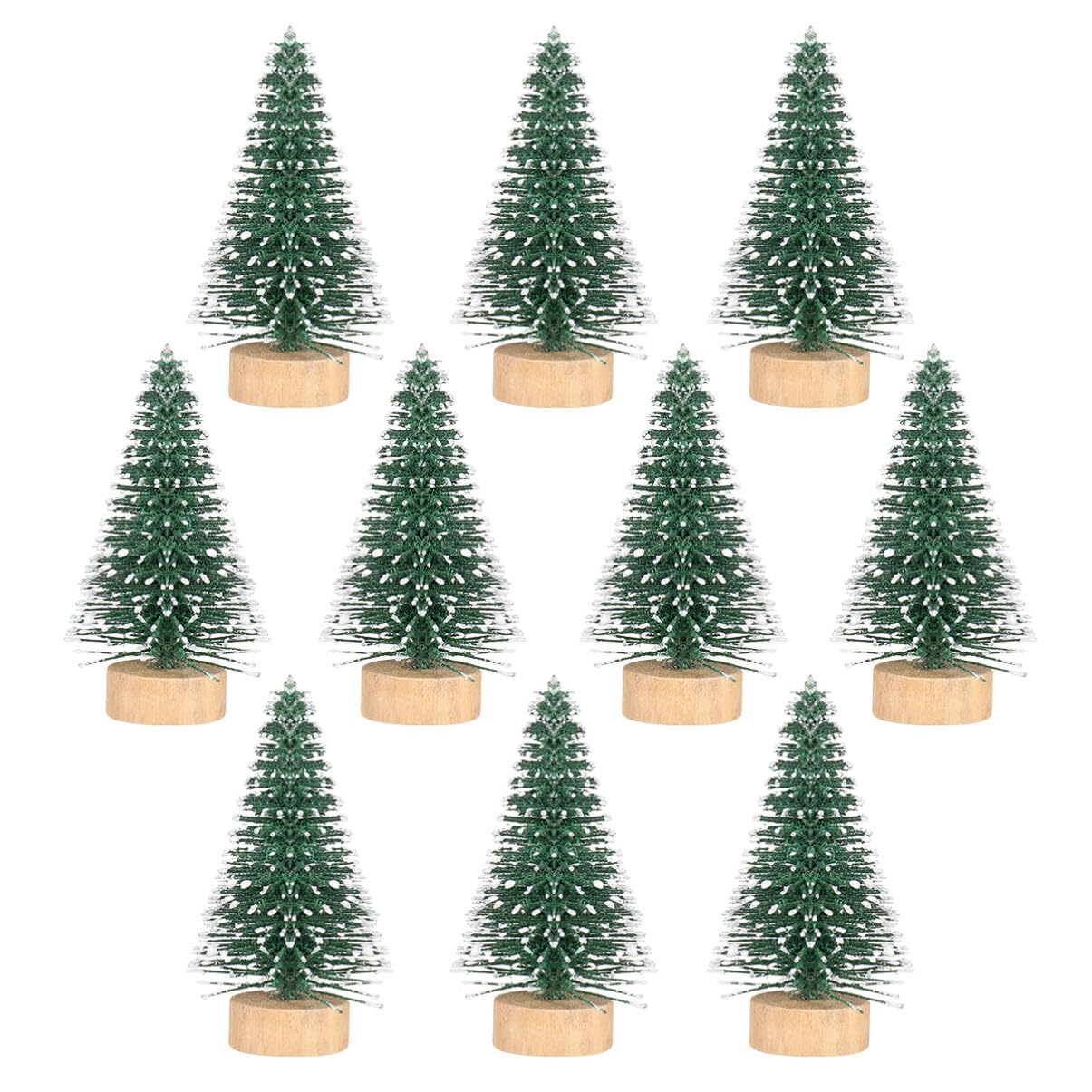 IMIKEYA 10pcs Mini Christmas Trees With Wood Base Bottle Brush Xmas Tree Ornaments Tabletop Small Sisal Snow Pine Tree for Home Holiday Party Decoration DIY Snow Landscaping Craft