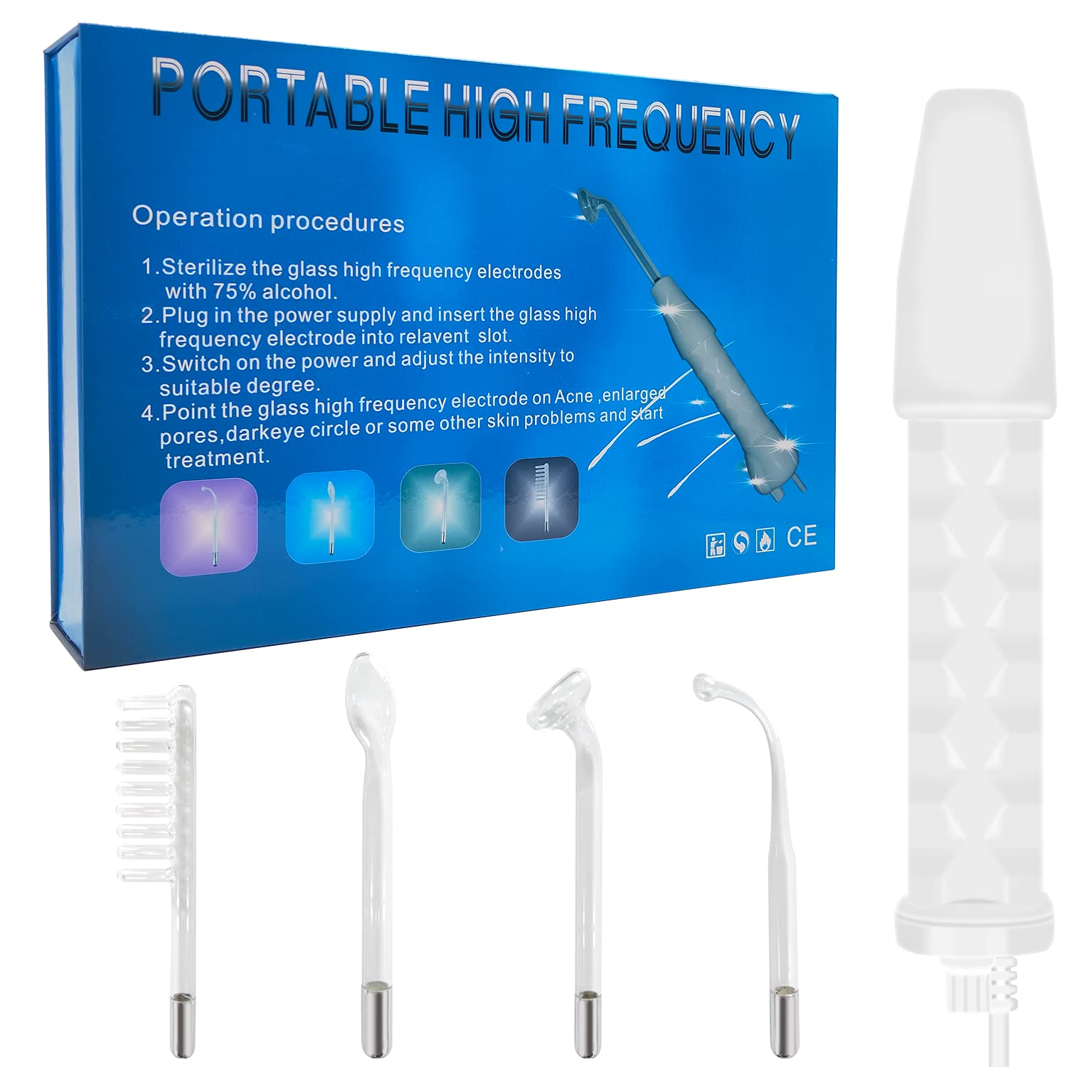 High Frequency Facial Machine - TUMAKOU Portable Handheld High Frequency Facial Skin Wand Machine with 4 Different Tubes: Beauty