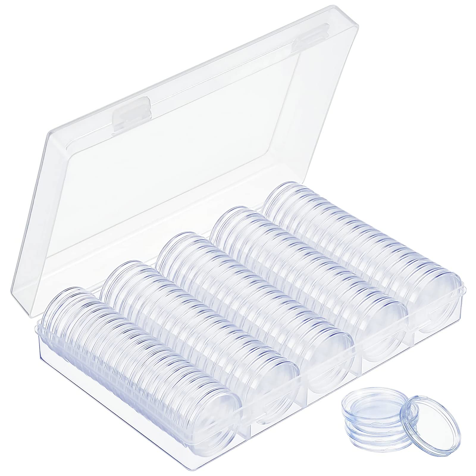 MengH-SHOP Coin Holder 30mm Clear Plastic Coin Capsules Container Round Coin Collection Case with Plastic Storage Organizer Box for Coin Collection Supplies 100 Pieces