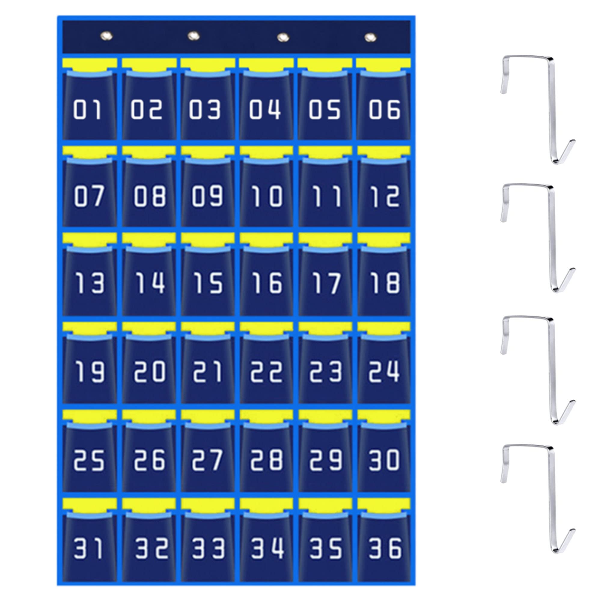 Niuhong Mobile Phone Classroom Storage Bag Wall Pocket Numbered Phone Wall Storage Office Mobile Hanging Organiser Mobile Phone Holder Multifunctional Hanging Organiser with 4 Hooks (Blue, 36 Pockets)
