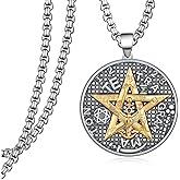 Tiaxiemo Tetragrammaton Necklace 925 Sterling Silver Pentagram Necklace Religious Jewelry Gifts for Men