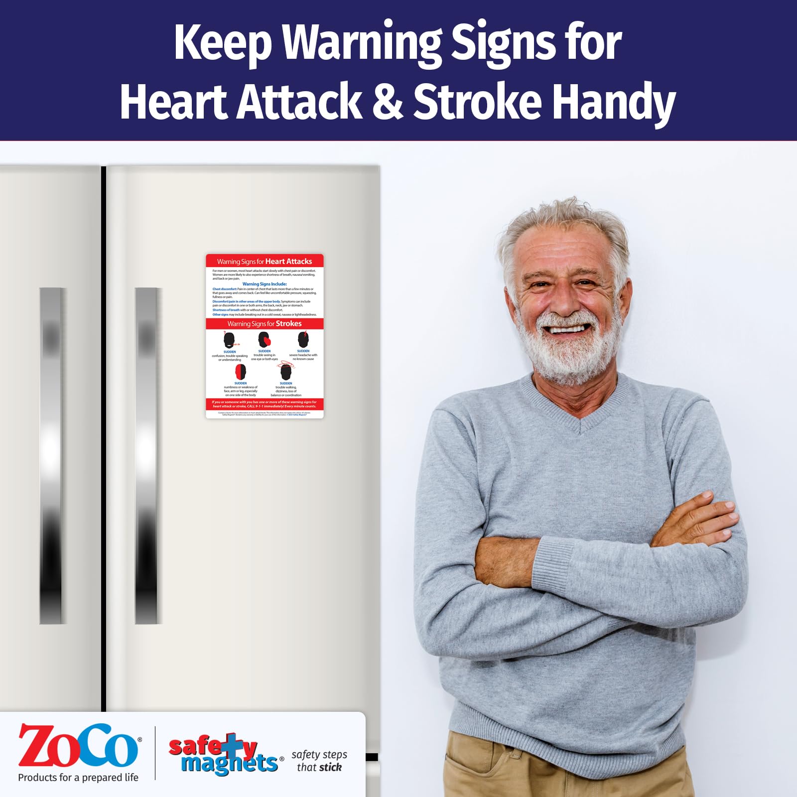 Safety Magnets by ZOCO – Heart Attack and Stroke Warning Signs & Symptoms – 5