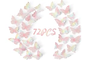 UMONIE 3D Butterfly Wall Decor - 72 PCS 3 Sizes 6 Styles Laser Pink Butterfly Decorations - Butterfly Birthday Party Decorations/Butterfly Cake Decorations/Butterfly Stickers for Kids Bedroom Nursery Wedding