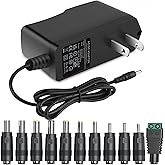 DC12V Power Supply 1A 12V AC Adapter with 11 Changeable DC Plug Tips AC100-240V to DC12V 1000mA 800mA 600mA 500mA 400mA 200mA 100mA Charger Replacement 6FT