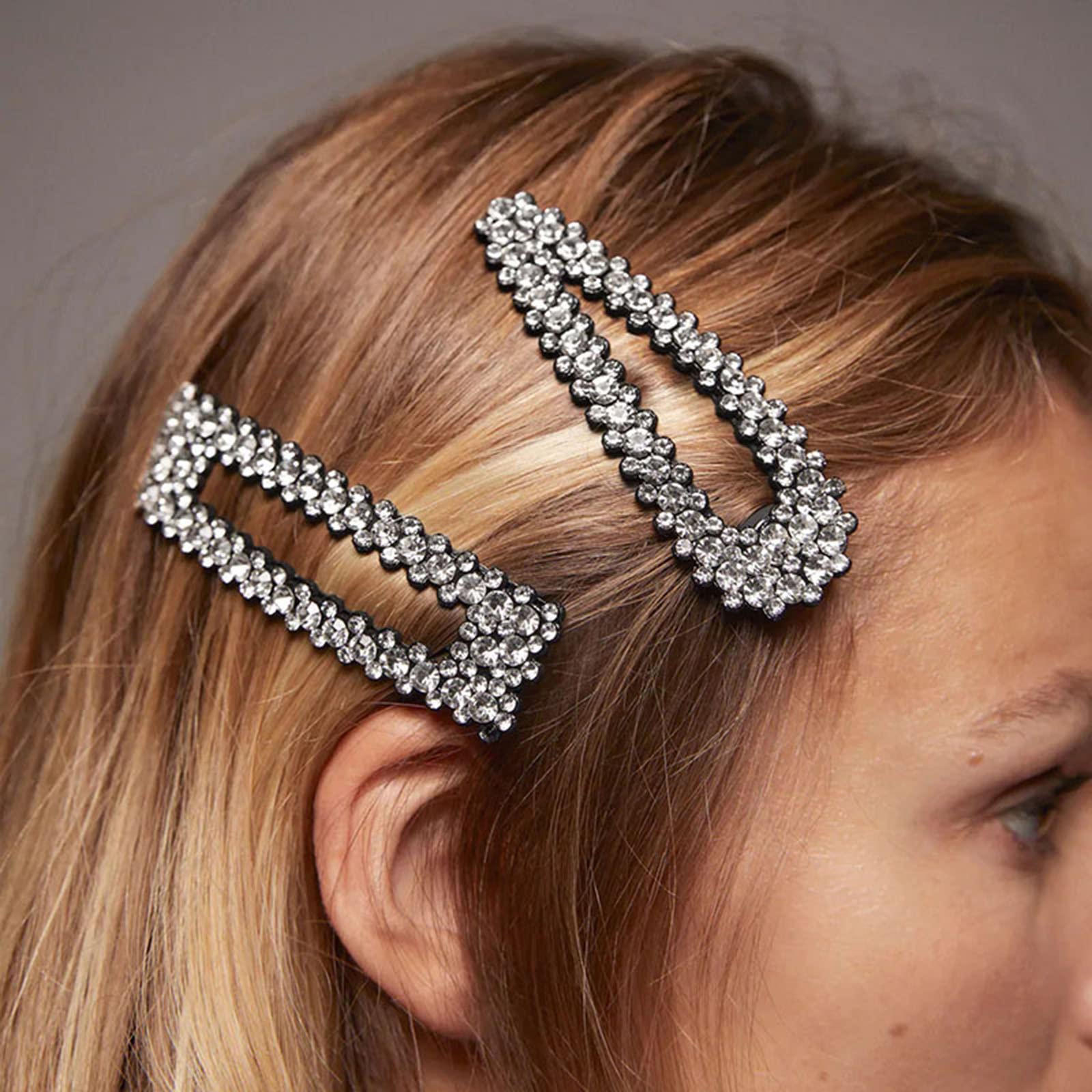 Aneneiceera Crystal Fashion Hair Clip Barrette Rhinestone Black Hair Barrette Clips Bling Bling Bridal Headpieces Head Clip Headwear Crystal BB Clip Hair Accessories for Women and Girls (style B)