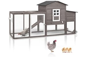 Magazoopet 79" L Chicken Coop with Run, Mobile Chicken Hen House with Wheels, Nesting Boxes, Indoor Outdoor Rabbit Hutch, Poultry Cage for Chickens Ducks Bunny with Removable Tray, Ramp (Grey)