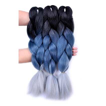 Jumbo Braiding Hair 3pcs Black Grey Blue Silver Grey Jumbo Braid Hair Extension Ombre Colors For Crochet Braids Hair
