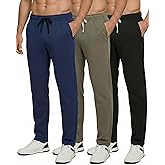 Real Essentials 3 Pack: Men's Tech Fleece Athletic Casual Open Bottom Sweatpants with Pockets (Available in Big & Tall)