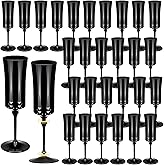 Domensi 30 Pcs Removable Black Champagne Flutes Bulk 7.5oz Plastic Wine Glasses Toasting Goblet Unbreakable Plastic Champagne Cups for Wedding Bachelor Banquet Christmas Party Supplies