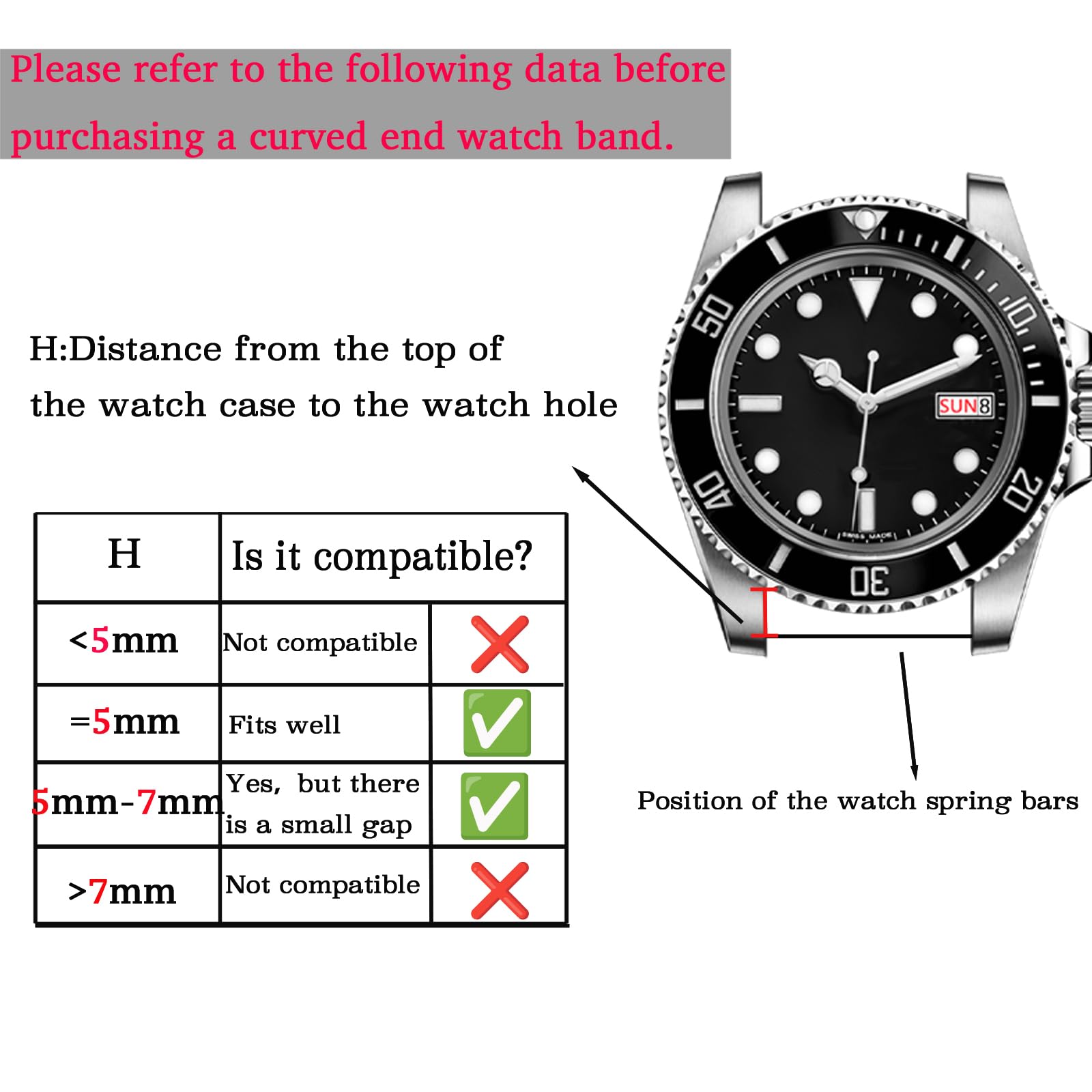 Juntan Stainless Steel Curved Ends Tapered 18mm 20mm 22mm 23mm 24mm Metal Watch Band Flexible Watch Strap Replacement Bracelet Deployment Double Flip Lock Buckle Silver Black