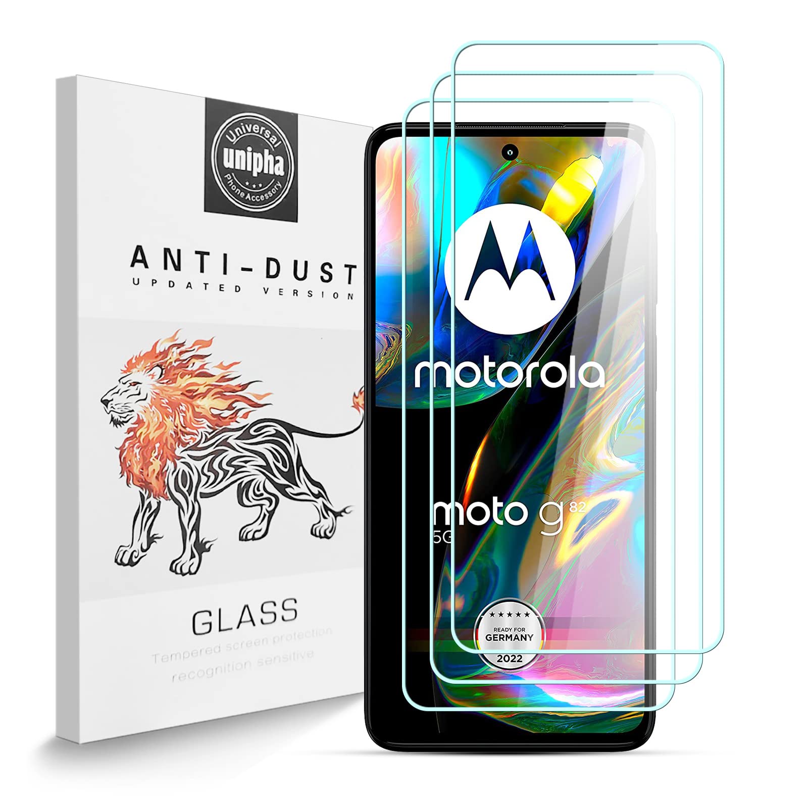 Phone Screen Protector Compatible with Motorola Moto G82, 9H Hardness Tempered Glass, Anti-Scratch, Easy Installation, Shatterproof Screen Protector for Motorola Moto G82 [Pack of 3]