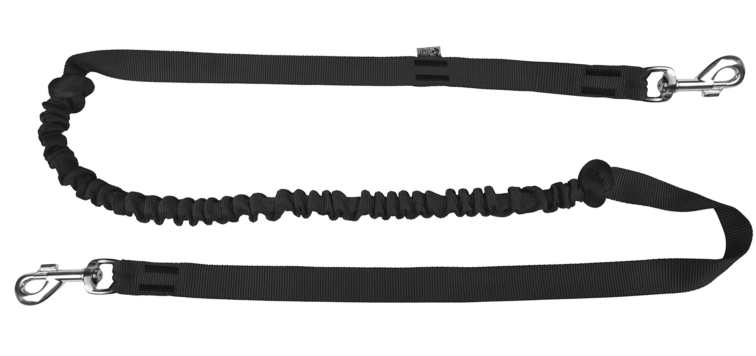 DINGO Canicross Lead with Shock Absorber, 2 Hooks, Lightweight, Pull Absorption, Attachable Leash for Running, Sports, Jogging, Training, Polyamide, Handmade, Black (14699-2)